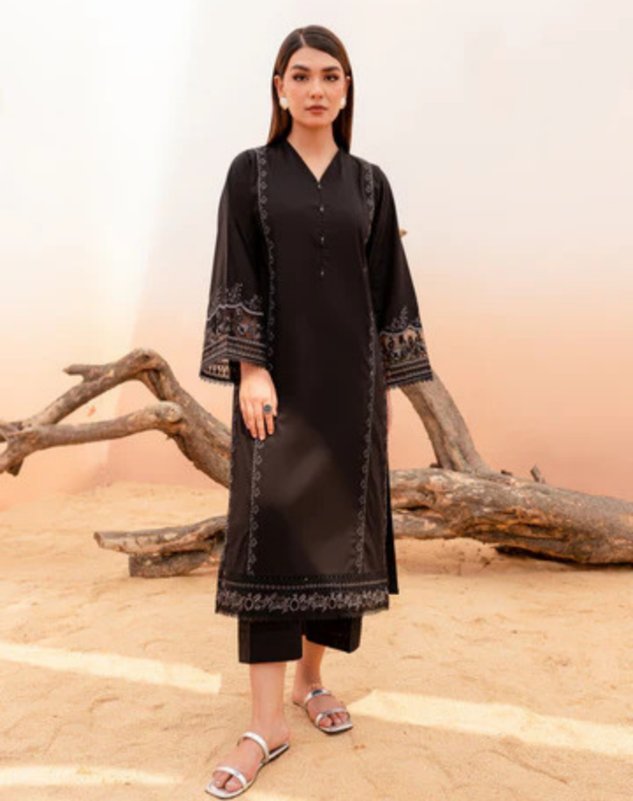 Black Peacher 2Pc - Embroidered Stitched