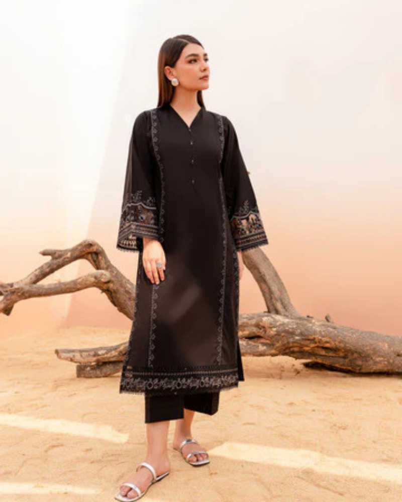 Black Peacher 2Pc - Embroidered Stitched