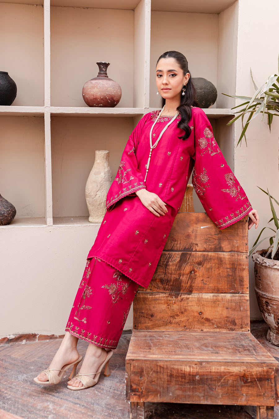 Garden pink 2Pc - Embroidered Stitched